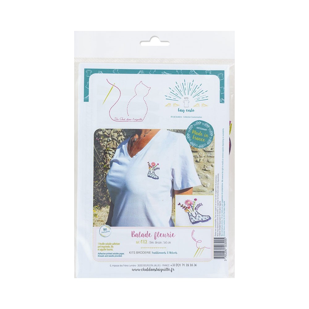 Un chat dans l'aiguille - Kit hydrosoluble Balade fleurie